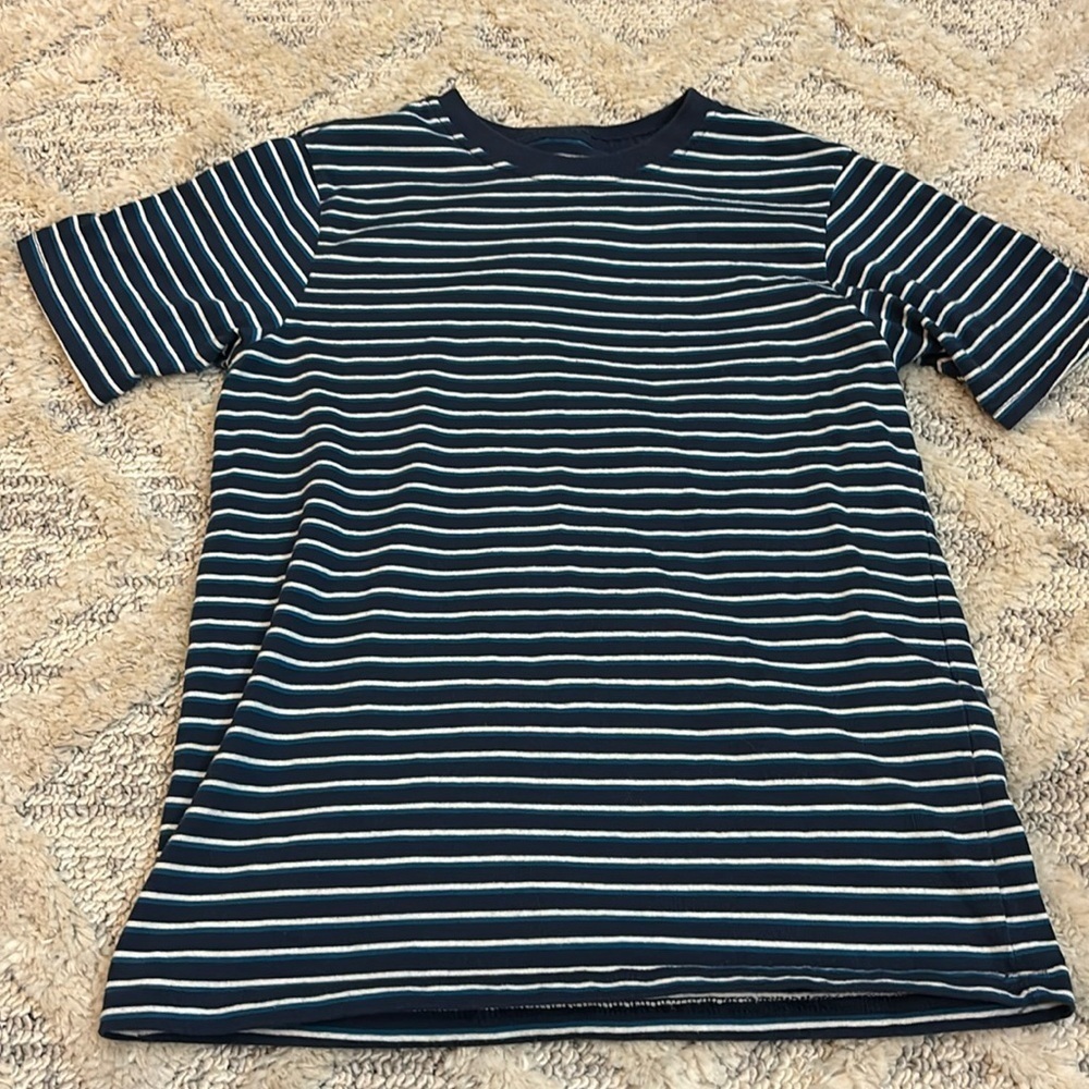 Wonder Nation boys short sleeve shirt size large (10-12) blue and white stripes